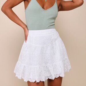 Lulus Precious Appearance Ivory Embroidered Tiered Mini Skirt White - Size M